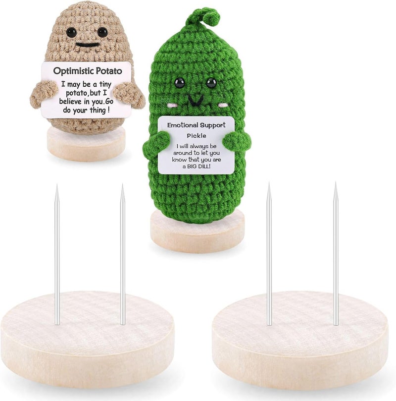 PinCute 2Pcs Dual Needle Wooden Base for Doll - Holder for Crochet Emotional Potato Pickle Pineapple Dolls and Figurines Display Stand Home Decorative Showcase Holder for Toys, Collectibles, Miniature Things - Image 1